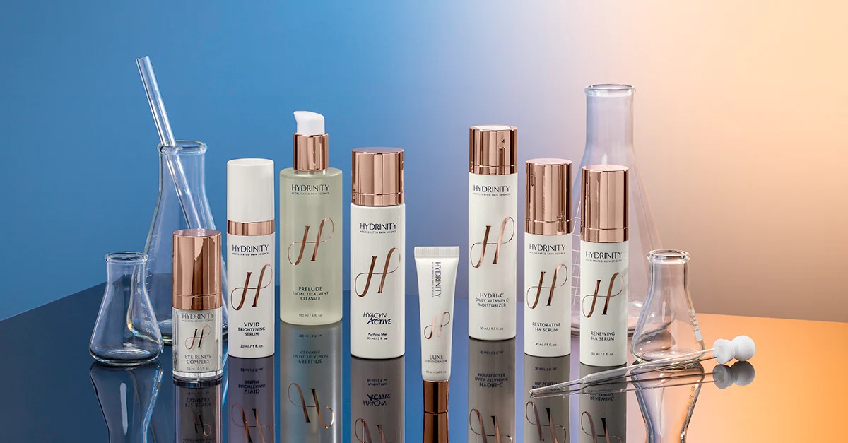Hydrinity medical-grade skincare products available through Eternal MedSpa in Sarasota and Venice